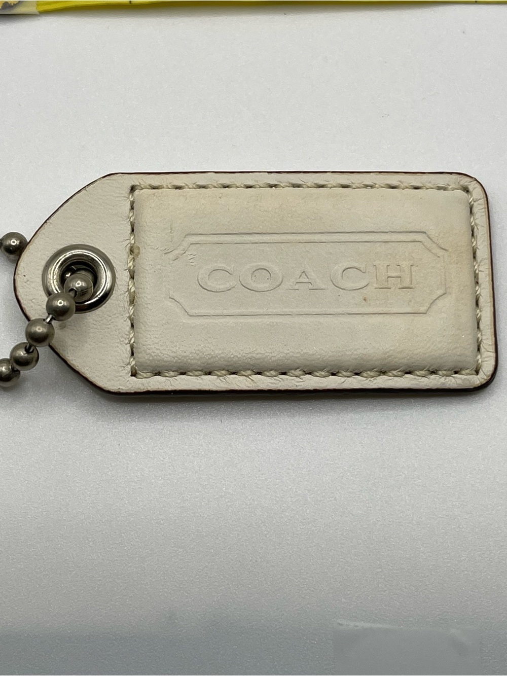 Coach Cream Leather Hang Tag with Silver Ball Chain